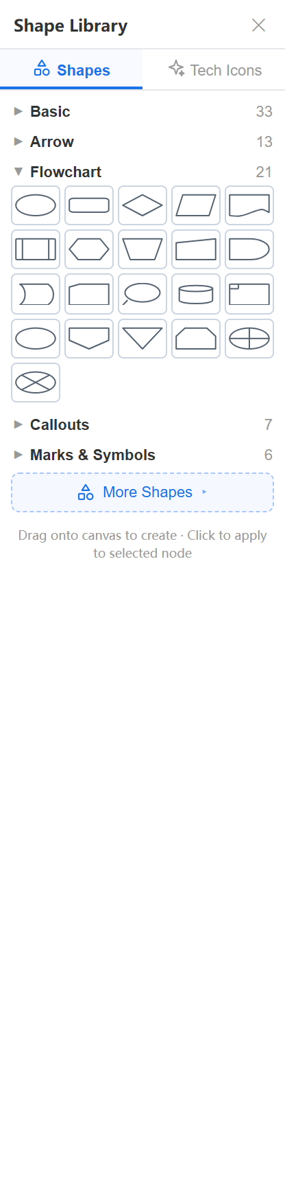Shape library panel: categories and search